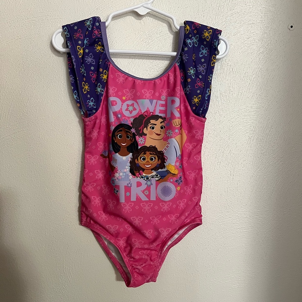 DISNEY Classic Encanto "Power Trio" Character Swimsuit Purple Pink‎ Girls Size 4